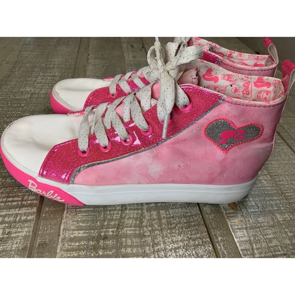Ground Up Barbie Mattel Pink High Top Canvas Shoes Girls Size 4 Sneakers